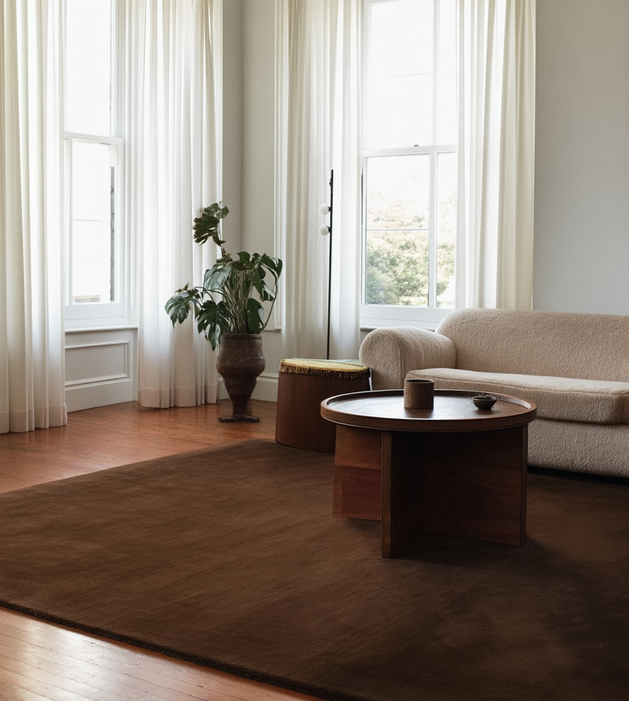 Hand Tufted Plush Walnut Brown Rug 100% New Zealand Wool