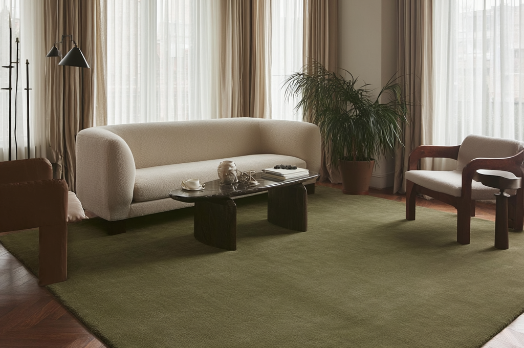 Hand Tufted Plush Moss Green Rug 100% New Zealand Wool