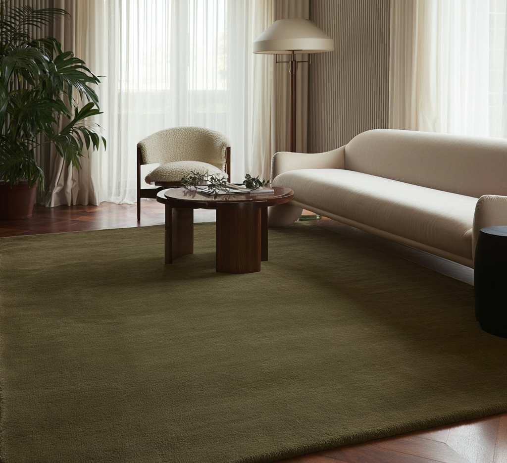 Hand Tufted Plush Moss Green Rug 100% New Zealand Wool