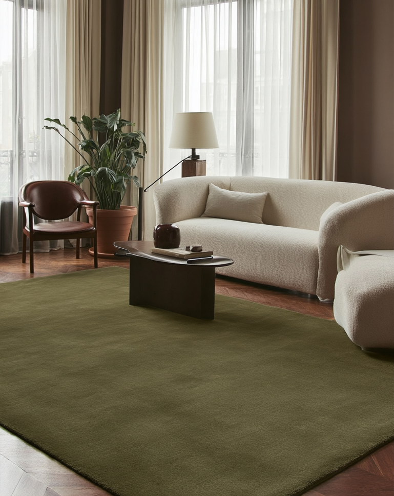 Hand Tufted Plush Moss Green Rug 100% New Zealand Wool